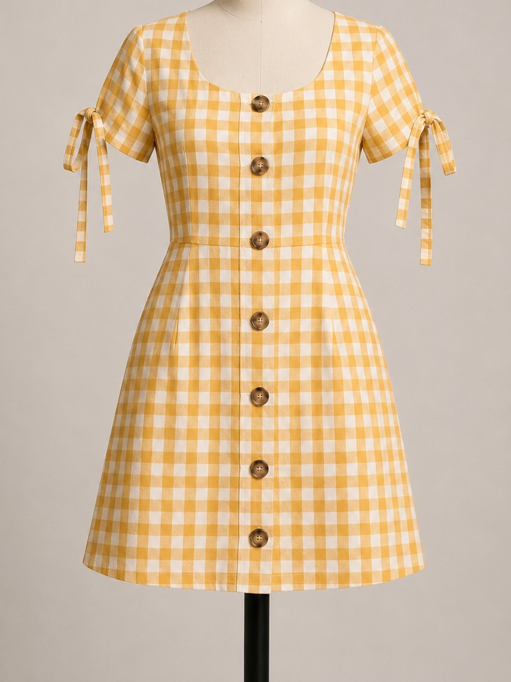 English Factory Yellow & White Checkered Dress Sz. S